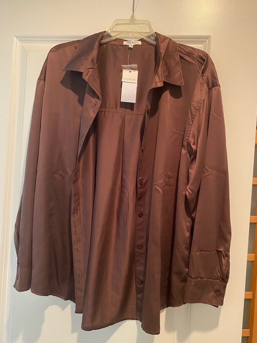 Brand new Woman’s  Brown Satin Button-Up Shirt